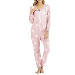 Women's Jumpsuit Sets Star Warm Fashion Casual Home Daily Bed Polyester Breathable Crew Neck Long Sleeve Fall Winter Pink Blue