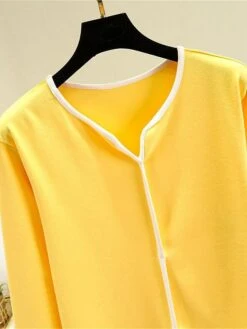 Women's Pajamas Sets Patchwork Warm Fashion Plush Home Daily Bed Cotton Warm Breathable V Wire Long Sleeve Shirt Pant Button Fall Winter Korean Fans Yellow -Deals The Sexy Bra Store xduzkp1695281894856