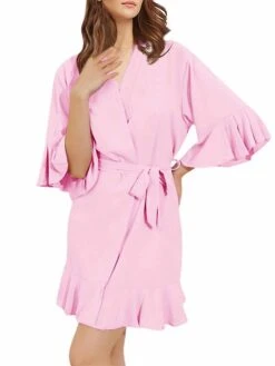 Women's Pajamas Bathrobe Robes Gown Pure Color Simple Casual Comfort Home Daily Bed Polyester Breathable V Wire Half Sleeve Spring Fall Black White