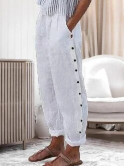 Women's Plus Size Loungewear Pants Pure Color Simple Casual Comfort Home Daily Vacation Polyester Breathable Pant Pocket Summer Spring White