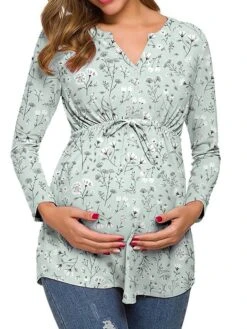 Women's Maternity Tops Pregnancy Shirts Floral Pattern Casual Comfort Pastoral Home Daily Vacation Cotton Breathable V Wire Long Sleeve Fall Winter White Light Green 37 Women's Maternity Tops Pregnancy Shirts Floral Pattern Casual Comfort Pastoral Home Daily Vacation Cotton Breathable V Wire Long Sleeve Fall Winter White Light Green -Deals The Sexy Bra Store xfkqsk1695281869036
