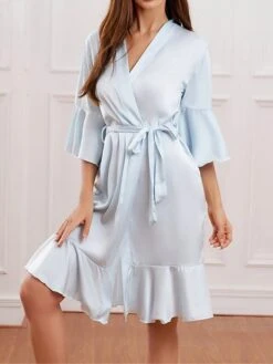 Women's Pajamas Robe Bathrobe Silk Robe Pure Color Fashion Comfort Wedding Party Satin Breathable V Wire Half Sleeve Summer Fall Light Pink Light Blue -Deals The Sexy Bra Store xgsjxq1692779764087