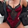 Women's Sexy Lingerie Teddies & Bodysuits 1 PCS Patchwork Hot Sweet Christmas Date Beach Polyester Straps Lace Backless Summer Spring Wine Green