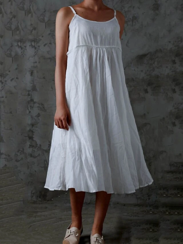 Women's Pajamas Nightgown Dress Pure Color Simple Casual Soft Home Daily Bed Cotton And Linen Breathable Straps Sleeveless Backless Summer Spring White 4 Women's Pajamas Nightgown Dress Pure Color Simple Casual Soft Home Daily Bed Cotton And Linen Breathable Straps Sleeveless Backless Summer Spring White - Image 4