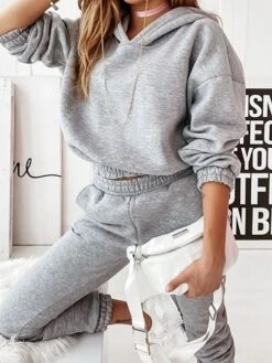 Women's Loungewear Nighty Sets 2 Pieces Pure Color Sport Simple Comfort Home Daily Gyms Polyester Warm Hoodie Long Sleeve Hoodie Pant Pocket Hoodie Fall Winter Pink Khaki