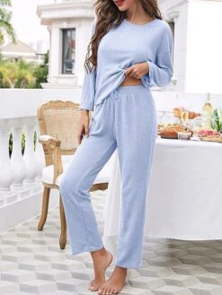 Women's Pajamas Pajama Top And Pant Sets Pure Color Fashion Casual Soft Home Daily Bed Polyester Breathable Crew Neck Long Sleeve T Shirt Tee Shorts Elastic Waist Summer Fall Navy Blue Blue -Deals The Sexy Bra Store xjxcpn1689326441092