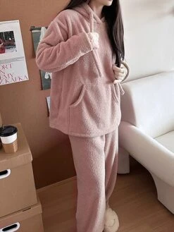 Women's Loungewear Sets Pure Color Fashion Comfort Soft Street Daily Date Polyester Warm Breathable Hoodie Long Sleeve Pant Elastic Waist Fall Winter Pink Brown