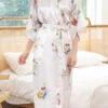Women's Pajamas Robes Gown Bathrobes Nighty 1 PCS Flower Simple Comfort Kimono Robes Home Wedding Party Spa Satin Gift Long Sleeve Print Belt Included Spring Summer Blue Pink