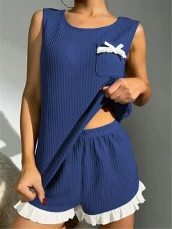 Women's Pajamas Pajama Top And Pant Sets Pure Color Simple Casual Soft Home Daily Bed Waffle Fabric Breathable Crew Neck Sleeveless Shorts Summer Spring Yellow Pink -Deals The Sexy Bra Store xlxzaw1679451497640