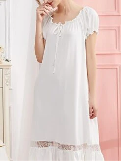 Women's Pajamas Nightgown Dress Pure Color Simple Casual Soft Home Daily Bed Cotton Breathable Crew Neck Short Sleeve Summer Spring White Pink -Deals The Sexy Bra Store xmfibg1677484861772
