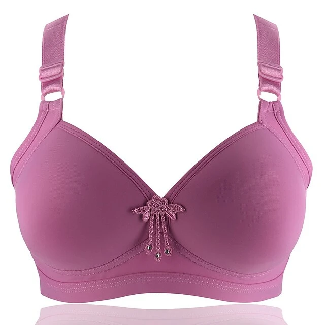 Women's Push Up Bras Wireless Bras Full Coverage Pure Color Hook & Eye Cotton 1PC Black Purple / Plus Size 1 Women's Push Up Bras Wireless Bras Full Coverage Pure Color Hook & Eye Cotton 1PC Black Purple / Plus Size