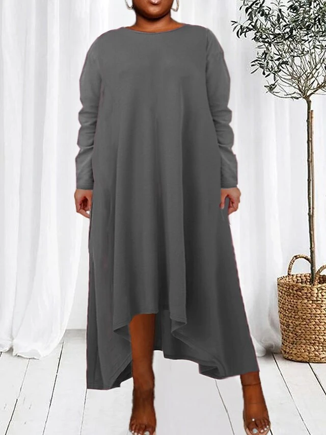 Women's Petite Loungewear Nightgown Nightshirt Dress Pure Color Simple Basic Casual Home Daily Vacation Cotton Blend Breathable Crew Neck Long Sleeve Fall Winter Black Wine 2 Women's Petite Loungewear Nightgown Nightshirt Dress Pure Color Simple Basic Casual Home Daily Vacation Cotton Blend Breathable Crew Neck Long Sleeve Fall Winter Black Wine - Image 2