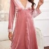 Women's Pajamas Nightgown Nightshirt Dress Pure Color Casual Comfort Soft Home Daily Bed Flannel Breathable V Wire Long Sleeve Fall Winter Pink