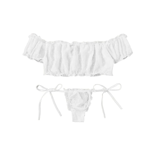 Women's Sexy Bodies Lingerie Set Dot Sexy Uniforms Romantic See Through Bed Vacation Valentine's Day Spandex Off Shoulder Winter Fall Black White 3 Women's Sexy Bodies Lingerie Set Dot Sexy Uniforms Romantic See Through Bed Vacation Valentine's Day Spandex Off Shoulder Winter Fall Black White - Image 3