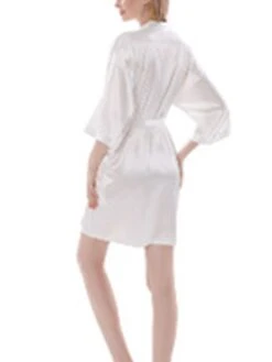 Women's Satin Silk Robe Bathrobe Robes Gown Pure Color Fashion Casual Comfort Home Daily Bed Satin Breathable V Wire Half Sleeve Summer Fall Black White -Deals The Sexy Bra Store xogtwv1689581306134