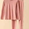 Women's Delong Thermal Underwear Pure Color Simple Casual Comfort Home Daily Going Out Polyester Warm Stand Collar Long Sleeve Pant Elastic Waist Fall Winter Light Pink Pink