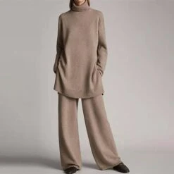 Women's Loungewear Nighty Sets 2 Pieces Pure Color Fashion Comfort Soft Home Going Out Airport Knit Warm Stand Collar Long Sleeve Sweater Pant Pocket Fall Winter Black White -Deals The Sexy Bra Store xqflui1663926290758