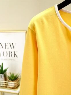 Women's Pajamas Sets Patchwork Warm Fashion Plush Home Daily Bed Cotton Warm Breathable V Wire Long Sleeve Shirt Pant Button Fall Winter Korean Fans Yellow -Deals The Sexy Bra Store xqguog1695281897347