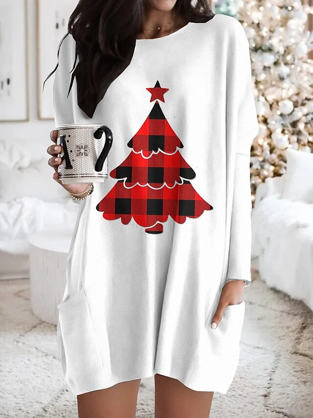 Women's Nightgown Snowman Snowflake Fashion Comfort Xmas Home Christmas Polyester Crew Neck Long Sleeve Pocket Fall Winter Red Black White 6 Women's Nightgown Snowman Snowflake Fashion Comfort Xmas Home Christmas Polyester Crew Neck Long Sleeve Pocket Fall Winter Red Black White - Image 6