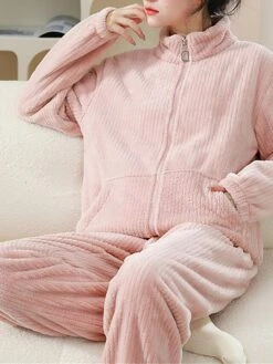 Women's Fleece Pajamas Sets Pure Color Warm Fashion Plush Home Daily Bed Flannel Warm Breathable Stand Collar Long Sleeve Cardigan Pant Fall Winter 14 Women's Fleece Pajamas Sets Pure Color Warm Fashion Plush Home Daily Bed Flannel Warm Breathable Stand Collar Long Sleeve Cardigan Pant Fall Winter -Deals The Sexy Bra Store xqpyeo1694164394887