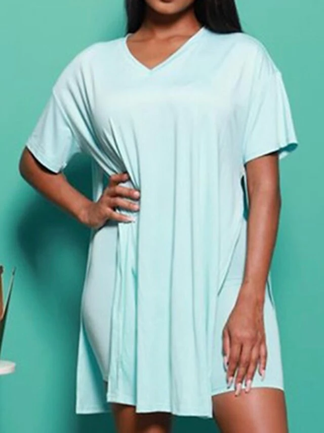 Women's Loungewear Sets Nighty 2 Pieces Pure Color Simple Comfort Home Cotton V Wire Spring Summer Green Blue 15 Women's Loungewear Sets Nighty 2 Pieces Pure Color Simple Comfort Home Cotton V Wire Spring Summer Green Blue - Image 15