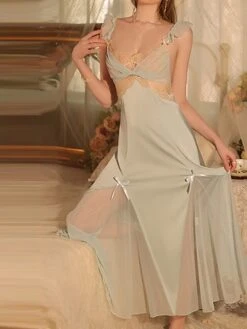 Women's Pajamas Nightgown Nightshirt Dress Pure Color Hot Comfort Sweet Home Daily Bed Satin Breathable Straps Sleeveless Backless Fall Winter Black Light Green -Deals The Sexy Bra Store xtfawv1697161961724