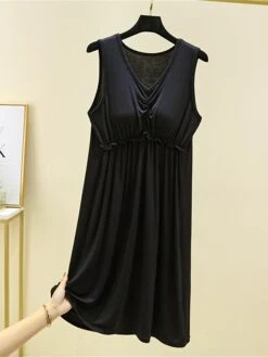 Women's Pajamas Nightgown Nightshirt Dress Pure Color Simple Casual Comfort Home Daily Bed Modal Breathable V Wire Sleeveless Chest Pads Summer Spring Lotus Pink Black -Deals The Sexy Bra Store xtgjym1686903486852