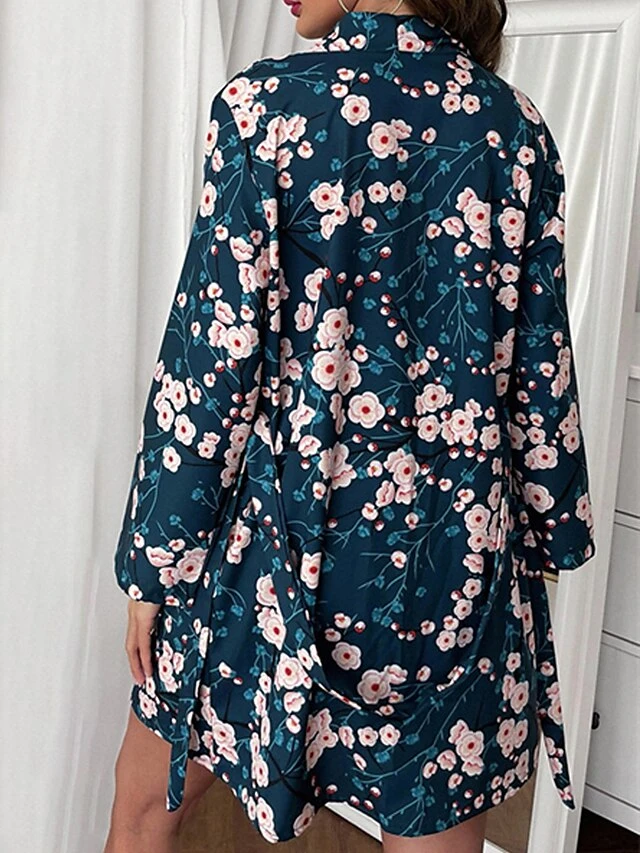 Women's Satin Silk PJ Sets 3 Pcs Robe Bathrobe Robes Gown Flower Fashion Casual Comfort Home Daily Bed Satin Breathable V Wire Long Sleeve Summer Fall Green 2 Women's Satin Silk PJ Sets 3 Pcs Robe Bathrobe Robes Gown Flower Fashion Casual Comfort Home Daily Bed Satin Breathable V Wire Long Sleeve Summer Fall Green - Image 2