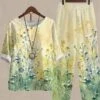 Women's 2 Piece Loungewear Sets Top And Pant Sets Flower Fashion Casual Soft Home Daily Bed Polyester Breathable Crew Neck Half Sleeve T Shirt Tee Pant Summer Spring Yellow
