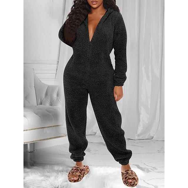 Women's Pajamas Jumpsuit Star Warm Fashion Casual Home Daily Bed Polyester Breathable Hoodie Long Sleeve Pocket Fall Winter Black White 16 Women's Pajamas Jumpsuit Star Warm Fashion Casual Home Daily Bed Polyester Breathable Hoodie Long Sleeve Pocket Fall Winter Black White - Image 16