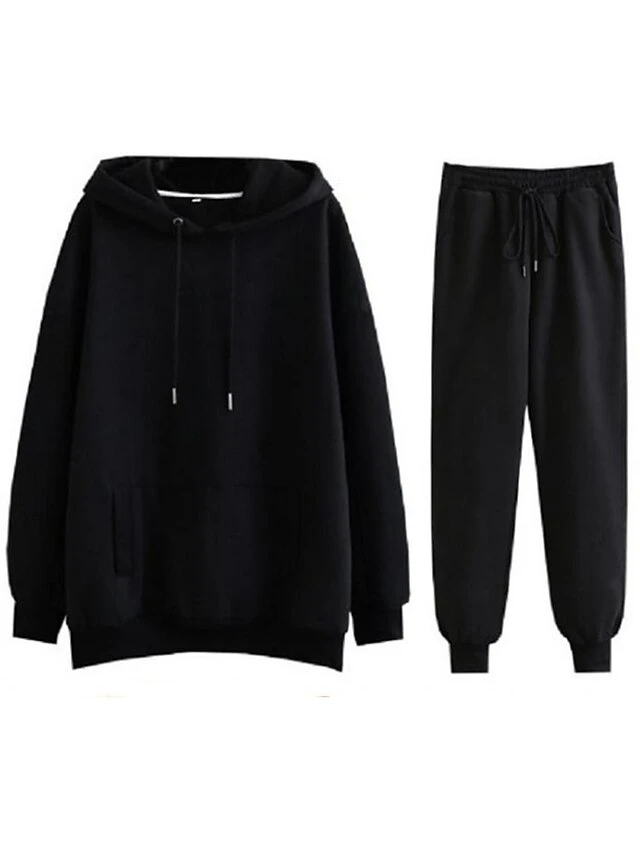 Women's Loungewear Sets Pure Color Warm Fashion Sport Street Daily Going Out Polyester Comfort Warm Hoodie Pocket Fall Winter Black White 6 Women's Loungewear Sets Pure Color Warm Fashion Sport Street Daily Going Out Polyester Comfort Warm Hoodie Pocket Fall Winter Black White - Image 6