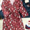 Women's Pajamas Robe Bathrobe Silk Robe Animal Bear Casual Comfort SoftXmas Home Christmas Bed Satin Breathable V Wire Long Sleeve Fall Winter Wine