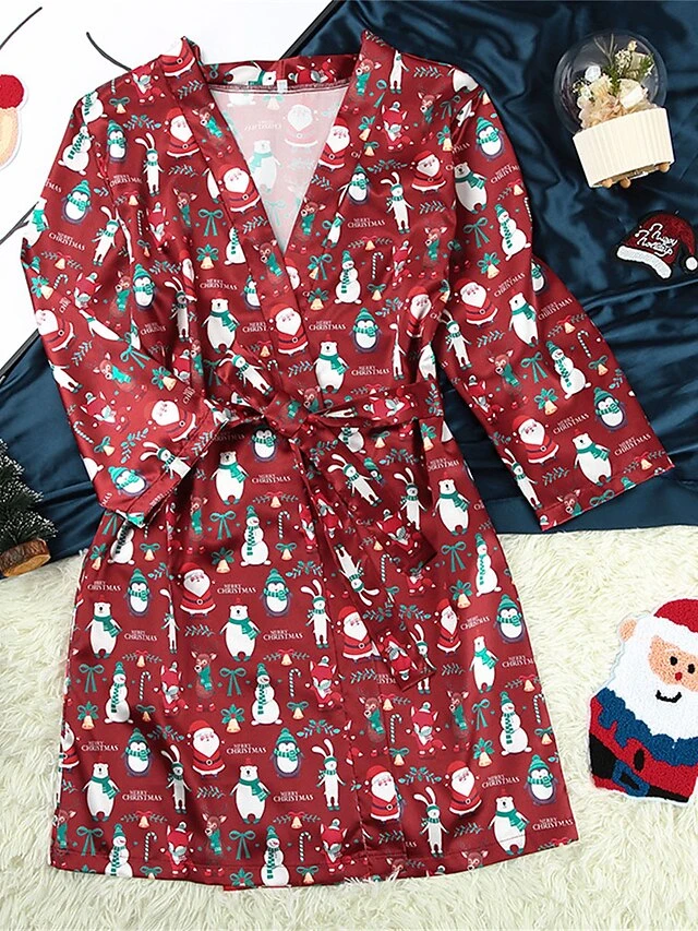 Women's Pajamas Robe Bathrobe Silk Robe Animal Bear Casual Comfort SoftXmas Home Christmas Bed Satin Breathable V Wire Long Sleeve Fall Winter Wine 1 Women's Pajamas Robe Bathrobe Silk Robe Animal Bear Casual Comfort SoftXmas Home Christmas Bed Satin Breathable V Wire Long Sleeve Fall Winter Wine