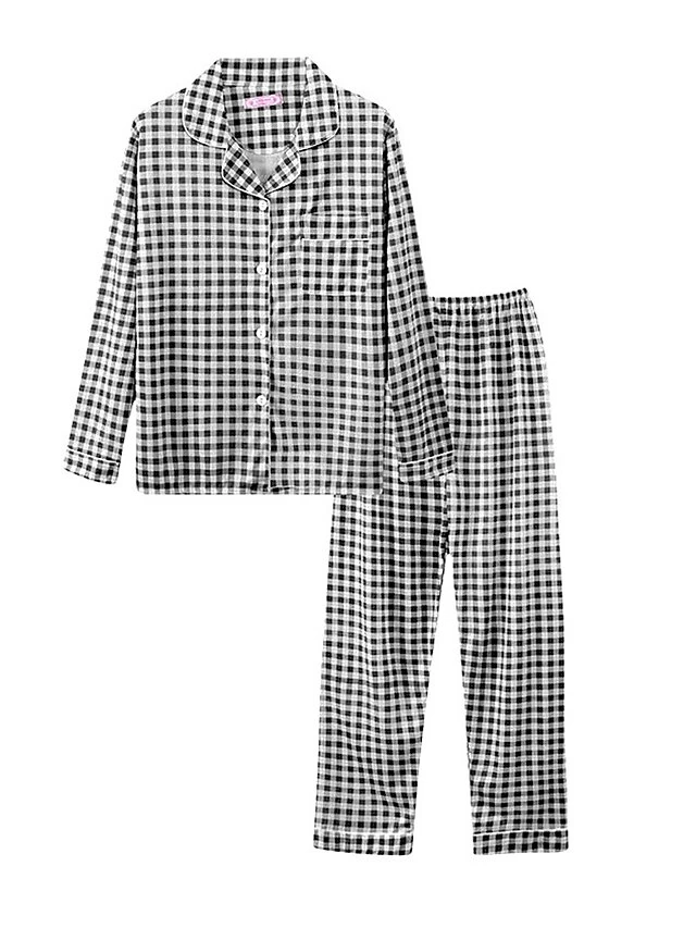Women's Loungewear Sets Animal Grid / Plaid Fashion Comfort Soft Home Daily Bed Polyester Breathable Lapel Long Sleeve Shirt Pant Button Pocket Fall Winter White Cow Pink Cow 3 Women's Loungewear Sets Animal Grid / Plaid Fashion Comfort Soft Home Daily Bed Polyester Breathable Lapel Long Sleeve Shirt Pant Button Pocket Fall Winter White Cow Pink Cow - Image 3