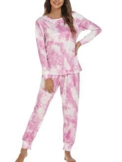 Women's Loungewear Sets Nighty 2 Pieces Tie Dye Comfort Home Daily Polyester Crew Neck Long Sleeve Pant Fall Spring Blue Pink -Deals The Sexy Bra Store xvsqto1660039852003