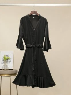 Women's Pajamas Robe Bathrobe Silk Robe Pure Color Fashion Comfort Wedding Party Satin Breathable V Wire Half Sleeve Summer Fall Light Pink Light Blue -Deals The Sexy Bra Store xwoxqk1692779760460