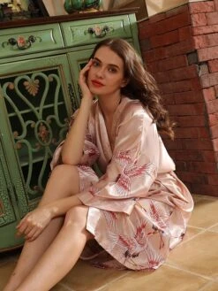 Ladies Sexy Spring Summer Imitation Silk Crane Pajamas Home Nightgown 23 Ladies Sexy Spring Summer Imitation Silk Crane Pajamas Home Nightgown -Deals The Sexy Bra Store xylblu1691133303658
