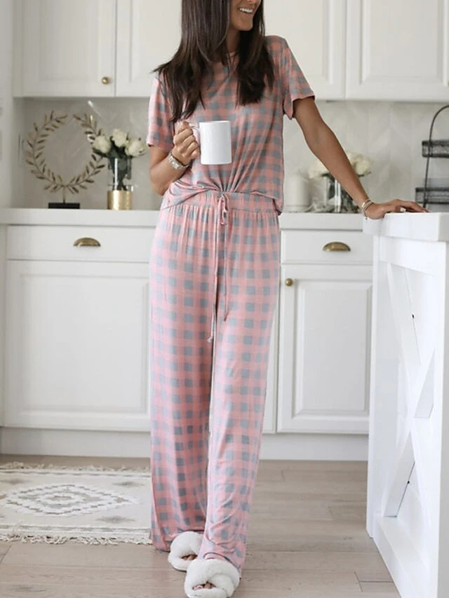 Women's Loungewear Sets Star Simple Casual Comfort Daily Vacation Going Out Polyester Breathable Crew Neck Short Sleeve Pant Elastic Waist Spring Summer Red Light Blue 2 Women's Loungewear Sets Star Simple Casual Comfort Daily Vacation Going Out Polyester Breathable Crew Neck Short Sleeve Pant Elastic Waist Spring Summer Red Light Blue - Image 2