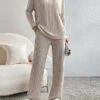 Women's Loungewear Sets Knit Drop Shoulder Tee Sweater And Pants Pure Color Home Street Daily Polyester Breathable V Wire Long Sleeve Sweater Pant Pocket Fall Winter Black Blue