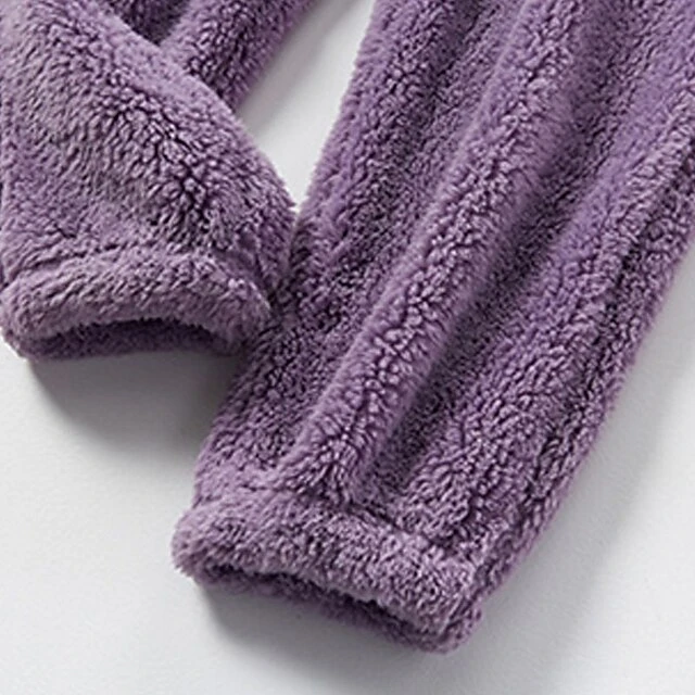Women's Flannel Warm Pajamas Sets Nighty Pure Color Plush Fashion Comfort Home Christmas Vacation V Wire Long Sleeve Sweater Pant Elastic Waist Fall Winter Gray Purple / Lace Up 8 Women's Flannel Warm Pajamas Sets Nighty Pure Color Plush Fashion Comfort Home Christmas Vacation V Wire Long Sleeve Sweater Pant Elastic Waist Fall Winter Gray Purple / Lace Up - Image 8
