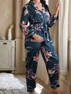 Women's Plus Size Pajamas Pajama Top And Pant Sets Flower Casual Comfort Soft Home Daily Bed Satin Breathable V Wire Long Sleeve Shirt Pant Summer Spring Black Green 12 Women's Plus Size Pajamas Pajama Top And Pant Sets Flower Casual Comfort Soft Home Daily Bed Satin Breathable V Wire Long Sleeve Shirt Pant Summer Spring Black Green -Deals The Sexy Bra Store ybphhc1675750772059