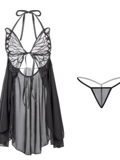 Women's Pajamas Loungewear Chemises & Negligees Costumes Butterfly Sexy Uniforms Hot Home Bed Polyester Gift Plunging Neck Hole Summer Spring Black White -Deals The Sexy Bra Store ybxdki1697440187696