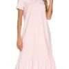 Women's Pajamas Nightgown Dress Pure Color Basic Simple Casual Home Daily Bed Cotton Breathable Square Neck Short Sleeve Dress Button Spring Summer White Pink