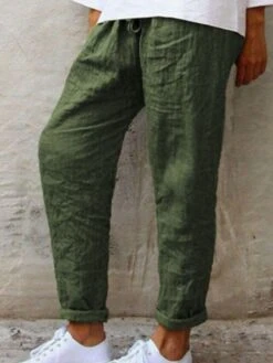 Women's Loungewear Bottom Nighty Pure Color Comfort Home Daily Cotton And Linen Long Pant Spring Summer Green Blue