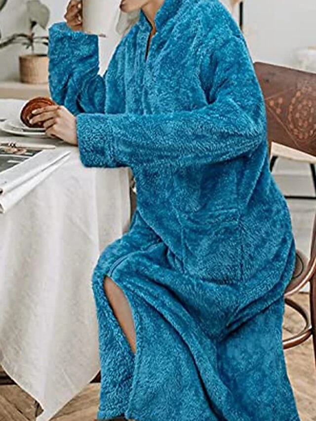 Women's Zip Up Front Robe Bathrobe Wearable Blanket Pure Color Warm Plush Casual Home Daily Bed Flannel Warm Breathable Stand Collar Long Sleeve Pocket Fall Winter Black Pink 2 Women's Zip Up Front Robe Bathrobe Wearable Blanket Pure Color Warm Plush Casual Home Daily Bed Flannel Warm Breathable Stand Collar Long Sleeve Pocket Fall Winter Black Pink - Image 2