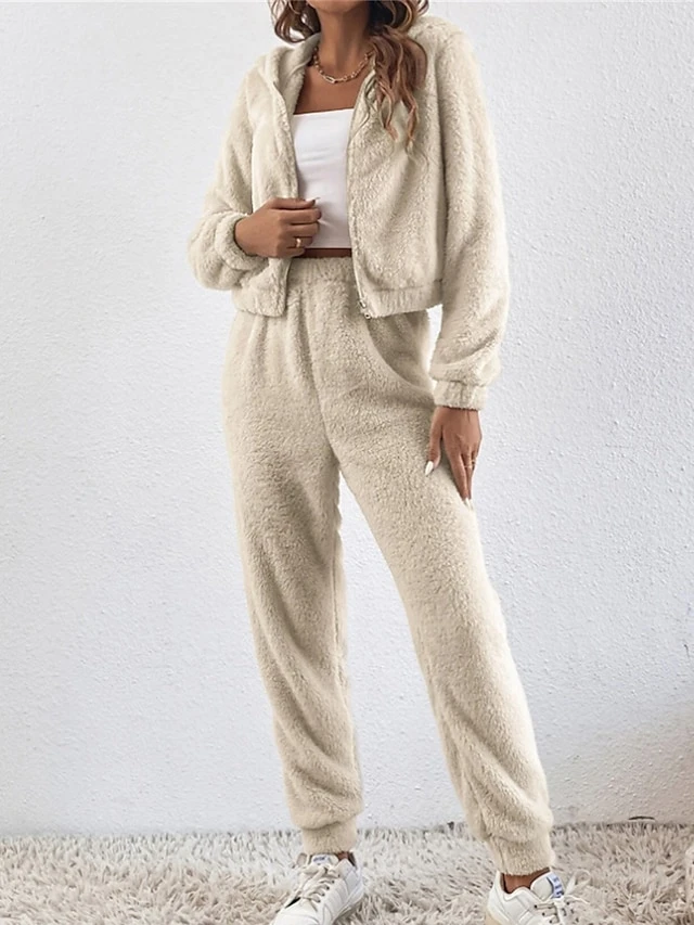 Women's Pajamas Sets Pure Color Warm Fashion Plush Home Daily Bed Polyester Warm Breathable Hoodie Long Sleeve Cardigan Pant Elastic Waist Fall Winter Green Khaki 1 Women's Pajamas Sets Pure Color Warm Fashion Plush Home Daily Bed Polyester Warm Breathable Hoodie Long Sleeve Cardigan Pant Elastic Waist Fall Winter Green Khaki