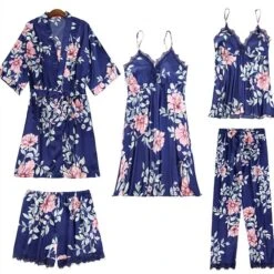 Women's Lace Silk Satin Pajama Sets 5Pcs Cami Top Nightgown Lace Night Robe Sexy Sleepwear Robe Sets Nightdress With Chest Pads 20 Women's Lace Silk Satin Pajama Sets 5Pcs Cami Top Nightgown Lace Night Robe Sexy Sleepwear Robe Sets Nightdress With Chest Pads -Deals The Sexy Bra Store ydynwm1645521028807