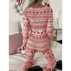 Women's Xmas Onesie Pajama Letter Elk Casual Comfort Soft ChristmasBreathable V Wire Long Sleeve Fall Winter -Deals The Sexy Bra Store yemabs1695281849462
