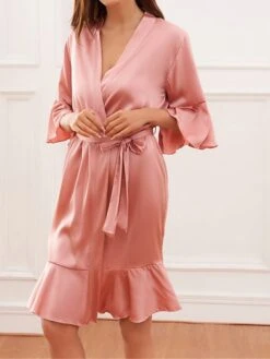 Women's Pajamas Robe Bathrobe Silk Robe Pure Color Fashion Comfort Wedding Party Satin Breathable V Wire Half Sleeve Summer Fall Light Pink Light Blue -Deals The Sexy Bra Store yesifa1692779767213