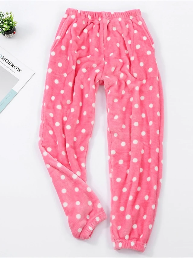 Women's Fleece Pajama Pants Loungewear Pants Dot Simple Plush Casual Home Daily Vacation Flannel Warm Breathable Pant Elastic Waist Fall Winter White Pink 1 Women's Fleece Pajama Pants Loungewear Pants Dot Simple Plush Casual Home Daily Vacation Flannel Warm Breathable Pant Elastic Waist Fall Winter White Pink